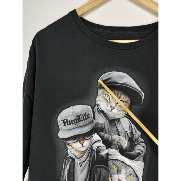 Hug Life Thug Life Tee with Gangsta Cats BLACK T-shirt Unisex Adult Size 3XL - Picture 3 of 10